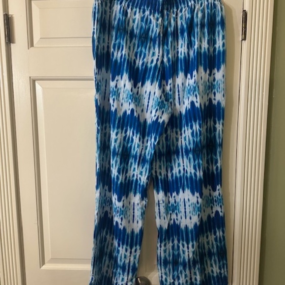 Blue Tie-Dye Wide-Leg Beach Pants • Pull-On • Lightweight • Size XL - Picture 2 of 4